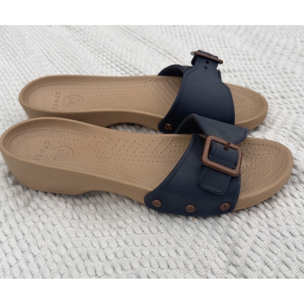 Crocs Sarah Buckle Strap Slide Womens Sandals Navy Blue Size 10 - Picture 3 of 9